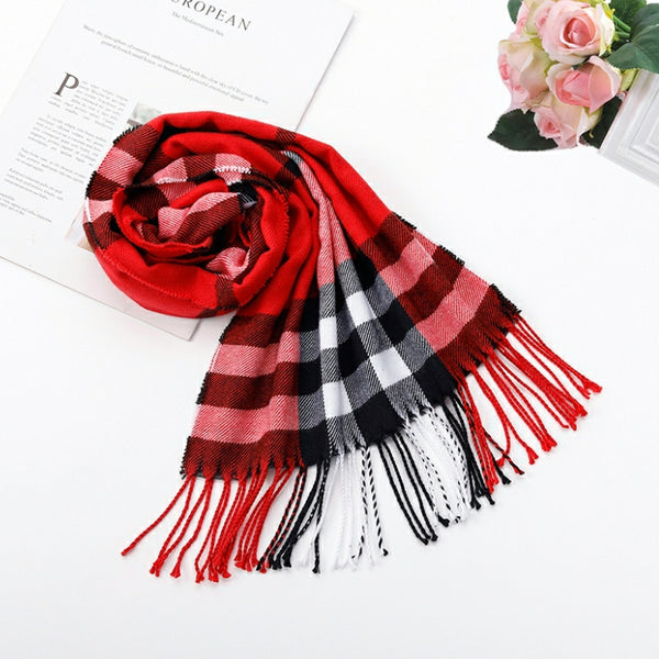 Unisex Solid and Plaid Tassel Scarf