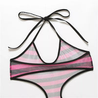 Halter Neck Mesh Bikini With Thong Bottom - Lookeble