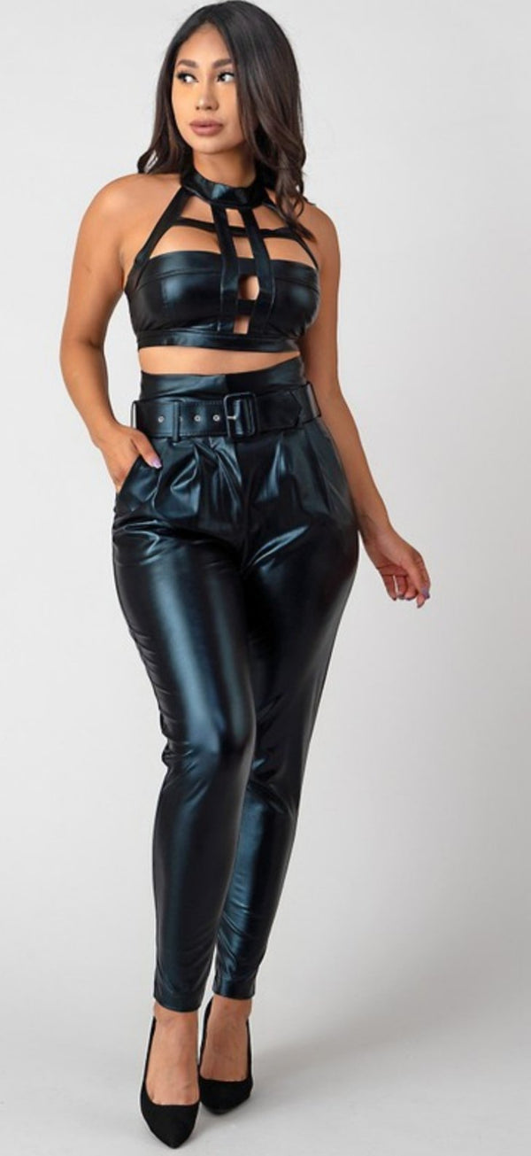 Caged Crop Top With Slim Pants Set -Lookeble