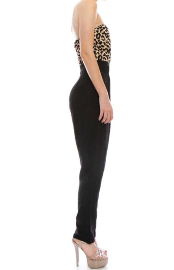 Women' s Tube Top Animal Print Jumpsuit -Lookeble