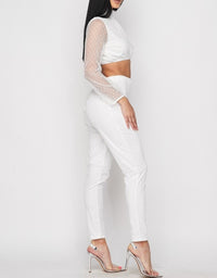 Sheer Sleeve Crop Top & Slim Pants Set - Lookeble 