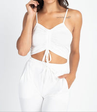 Women's Camisole Spaghetti Strap Shirred Center String Solid Crop Top