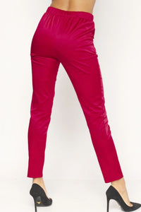 Women's Satin Skinny Leg Pants With Self Tie Waist - Lookeble 