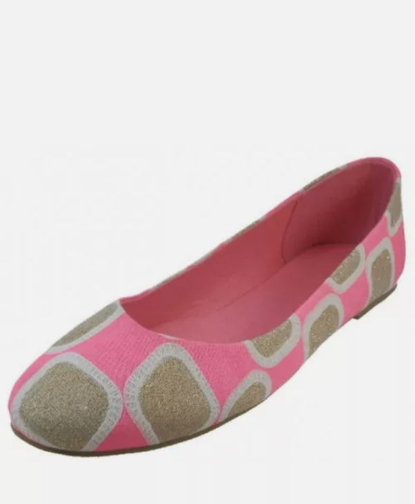 Women's Neon Pink Patch Ballet Flats - Lookeble