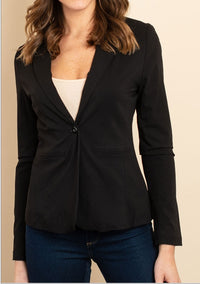 Women's Black Single Button Black Blazer - Lookeble