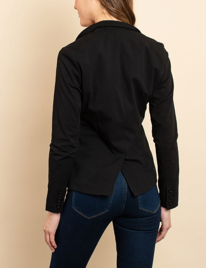 Women's Black Single Button Black Blazer - Lookeble