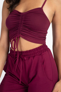Women's Camisole Spaghetti Strap Shirred Center String Solid Crop Top