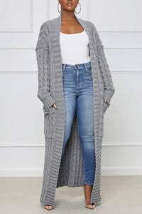 Women's Calf Length Cable Knit Cardigan Sweater with Pockets