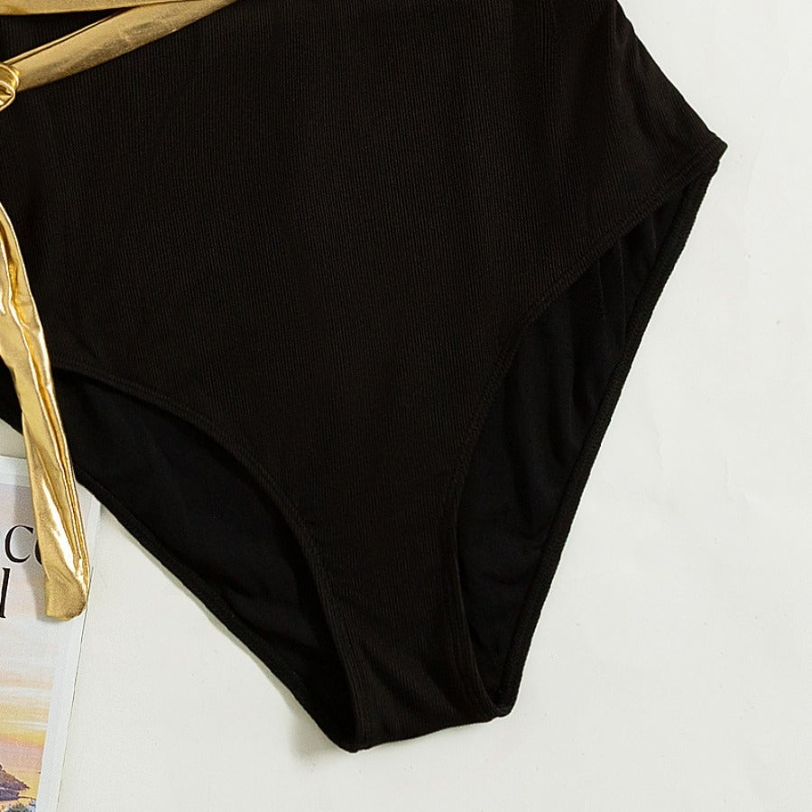 Lookeble's Elegant Black & Gold One-piece Swimwear - Lookeble