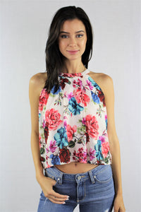 Women's Multicolor Floral Chiffon Crop Top