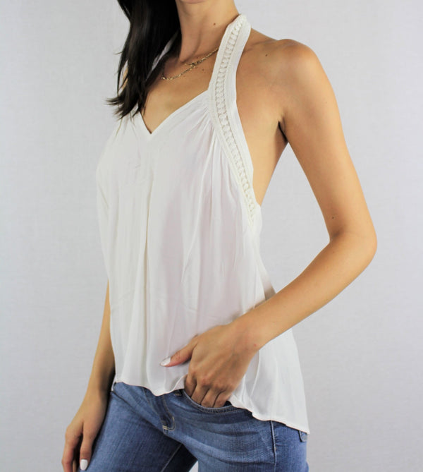 Low Back Crochet Detail Halter Top - Lookeble