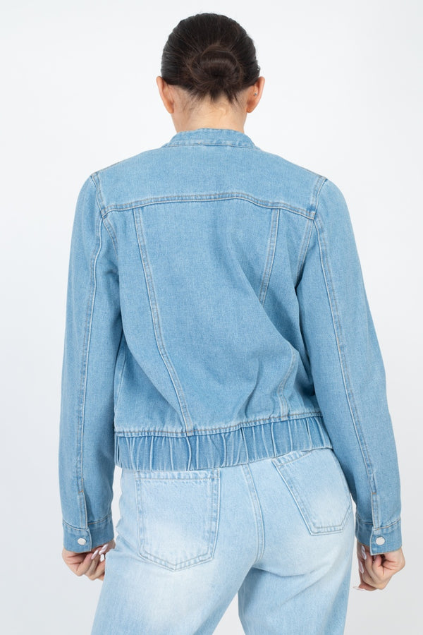 Women's Collarless Denim Jacket - Lookeble