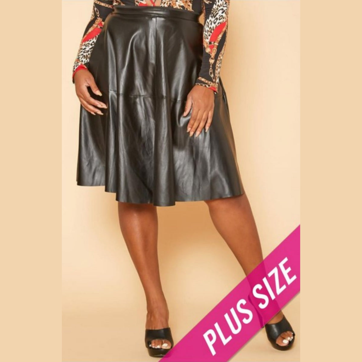 Women's Black Leather A-Line Skirt - Lookeble