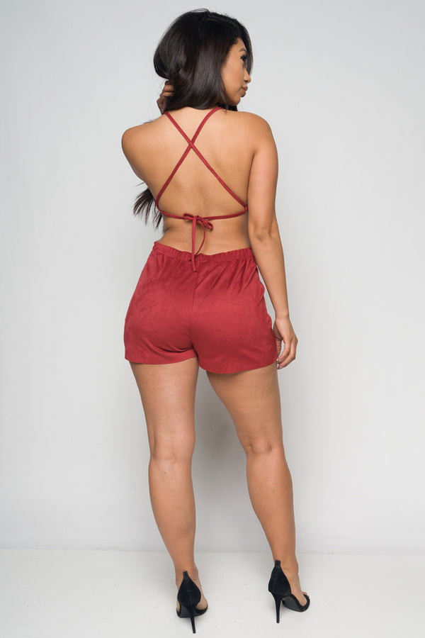 Suede Backless Romper - Lookeble