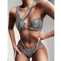 Metallic Snake Skin Patterned Bikini -Lookeble