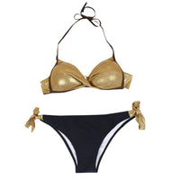 Metallic Bikini Top With Side Bow Bikini Bottom - Lookeble