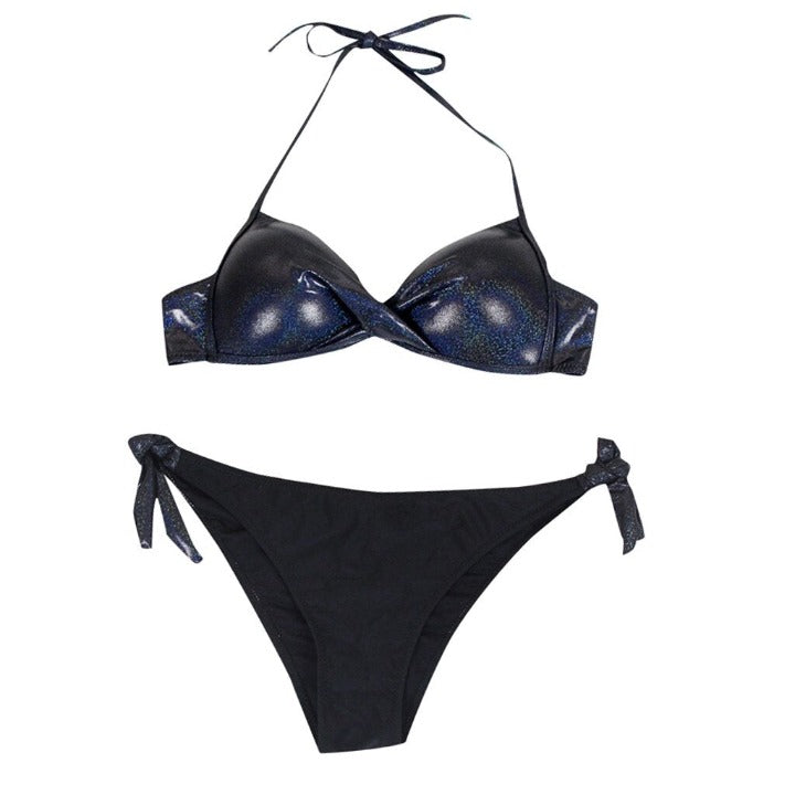 Metallic Bikini Top With Side Bow Bikini Bottom - Lookeble